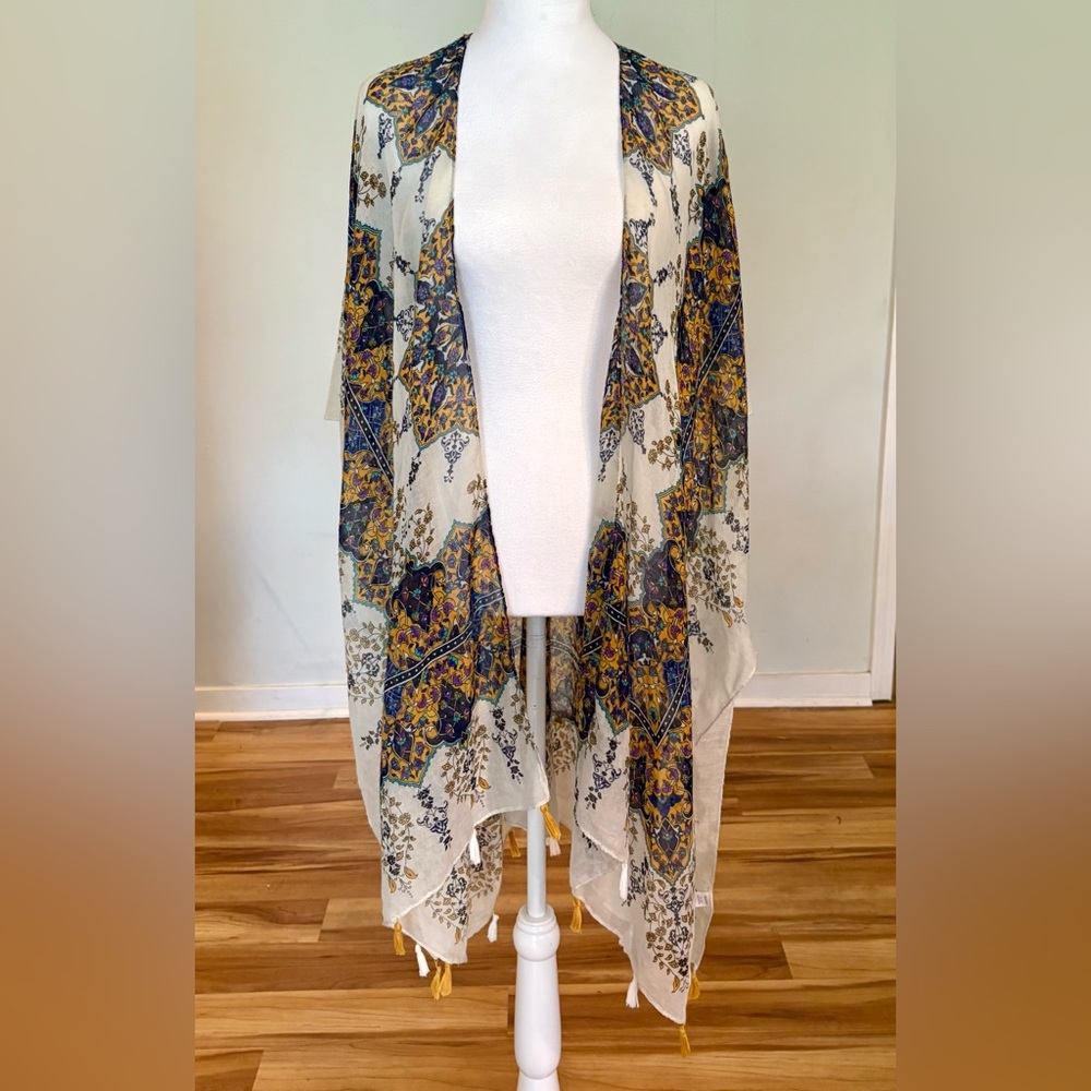 Woven Hearts, Boho Lightweight Cardigan Duster Tunic, Semi Sheer, OS